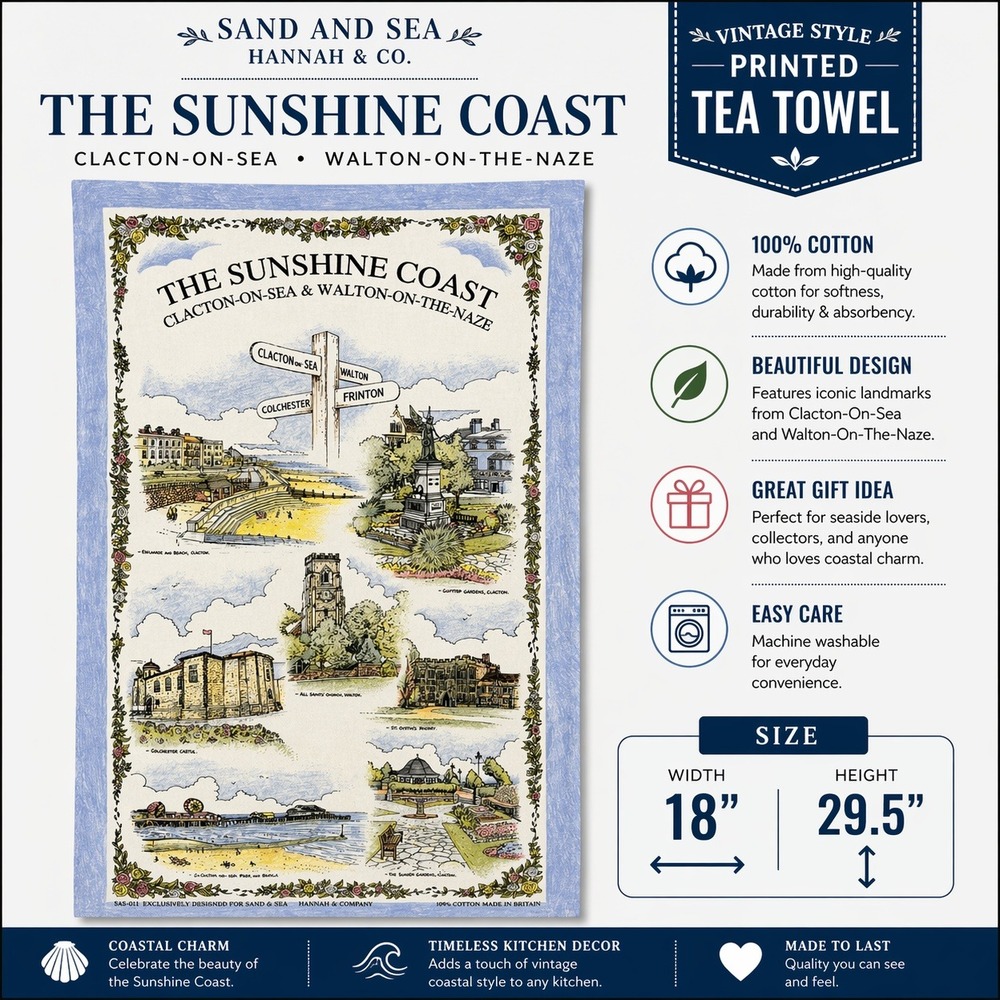 Vintage Hannah & Company Sunshine Coast Essex England Cotton Tea Towel Souvenir
